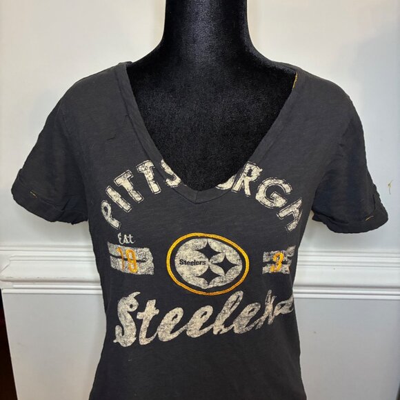 Touch by Alyssa Milano Tops - Pittsburgh Steelers Women's V-Neck T-Shirt Size Large Slim Fit, Black